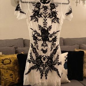 POSH, Small, White and Black, Sheer Dress with Embroidery. NEW